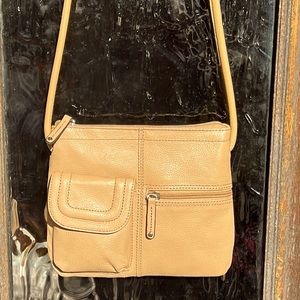 Taupe Tignanello pebbled leather crossbody bag in gently used condition.